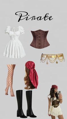 four different types of clothes and accessories for women to wear in the pirate costume contest