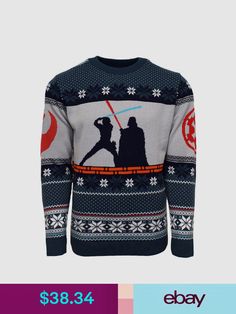 a star wars sweater with the silhouettes of darth vader and luke sky walker