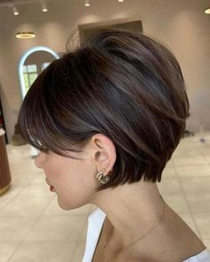 Bixie Haircut, Wigs Styles, Short Stacked Bob Haircuts, Short Brown Hair, Hair Haircuts, Bob Haircuts For Women