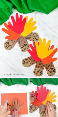 paper turkeys are cut out and placed on top of each other to make an autumn craft