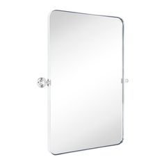 a bathroom mirror that is next to a wall mounted faucet on a white background