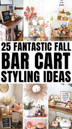 25 Fantastic Fall Bar Cart Styling Ideas Coffee Bar Cart Ideas Modern, Bar Carts In Dining Room, Modern Bar Cart Decor, Thanksgiving Bar Decor, Decorate Bar Cart Ideas, Decorating Bar Cart, Fall Bar Decor, Fall Bar Cart Ideas, Bar Cart Styling Ideas Without Alcohol