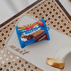 a chocolate bar sitting on top of a white plate