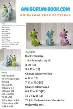 the instructions for how to make an amigurmi dragon stuffed animal with free pattern