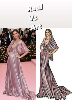 an image of a woman in a pink gown and the words real vs art on it