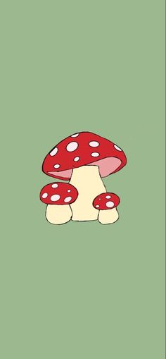 a red mushroom sitting on top of a green surface