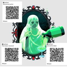 a qr - code image with a ghost holding a green bottle