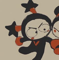 two cartoon characters are hugging each other with stars on their heads and eyes, one is wearing a red bow