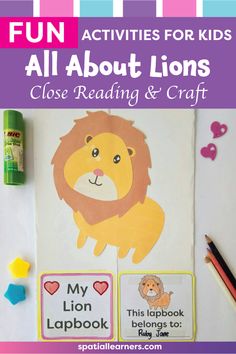 the lion and cub book is on display with other activities for kids