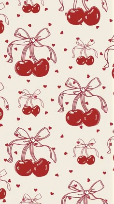 cherries with bows and hearts on a white background seamless wallpaper pattern photo