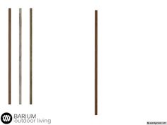 two wooden poles are standing next to each other with the words barum outdoor living on them