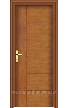 wooden door with metal handle on white background