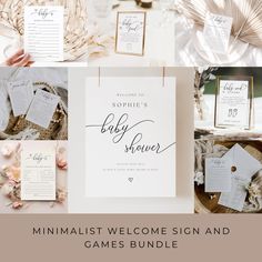 the minimalist welcome sign and games bundle is perfect for any baby shower or party