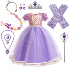 PRICES MAY VARY. Great Rapunzel costume for girls, includes purple dress, tangled wig headband, tiara, wand, ring, earrings, bracelet, necklace and gloves. Deluxe Rapunzel costume and wig set for girls. Super durable. Superior quality. 100% polyester. Super value pack for role play. Perfect for Halloween dress up parties, Rapunzel costume, Rapunzel dress, Rapunzel girl costume, princess themed parties, Halloween costume dress up, Rapunzel role playing, activity, everyday play and more! Various U Disney Princess Dresses For Kids Walmart, Disney Princess Dresses For Kids Quinceanera, Tangled Birthday Party Dress, Megara Costume Toddler, Rapunzel Cake Dress, Sofia The First Dress Pattern, Repunzal Costume Toddler, Rapunzel Dress Up, Rapunzel Wig