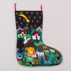 Handcrafted Andean Applique Christmas Stocking - Village Nativity | NOVICA United Kingdom Nativity Applique, Applique Christmas Stocking, Heirloom Christmas, Burlap Tree Skirt, Applique Christmas, Applique Wall Hanging, Christmas Stocking Gifts, King Baby, Jolly Santa