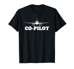 a black t - shirt with the words co pilot on it's front and an airplane