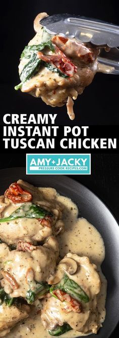 creamy, instant pot - fried chicken with tomatoes and spinach in a creamy sauce