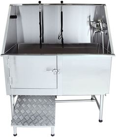 an image of a commercial dishwasher on wheels