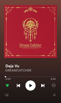 an audio player with the words dream catcher on it's screen, and a red background