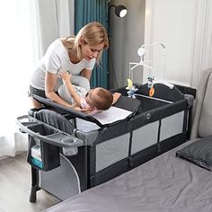 Amazon.com: AIEGLE Baby Bassinet Bedside Sleeper, 5-in-1 Full-Size Infant Bassinet Bed Side Crib with Comfy Mattress & Hanging Toys, Portable Travel Crib with Wheels for Baby Infant Newborn, in Dark Grey : Baby Pack And Play As Crib Nursery, Pack And Play As Crib, Portable Changing Table, Baby Bassinet Bedside, Baby Bedside Sleeper, Portable Baby Cribs, Must Have Baby Items