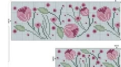 two cross stitch patterns with pink flowers on them