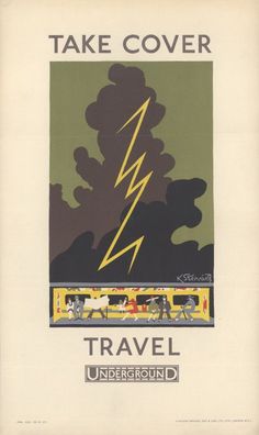 an advertisement for the travel underground shows people on a train with a lightning bolt in the background