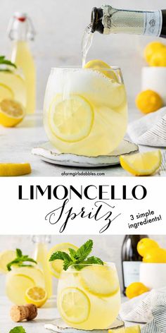 This Limoncello Spritz is a light and refreshing, bubbly cocktail full of bright lemon flavor. With just three simple ingredients and a few minutes of time, it's easy to make a single drink for yourself or a pitcher to enjoy with friends! Limoncello Spritz Cocktail, Spritz Drink Recipe, Lemoncello Drink Ideas, Lemoncello Spritz Recipes, Lemon Appetizers Appetizer Ideas, Lemoncello Cocktails Recipes, Lemon Cello Prosecco Spritzer, Best Easy Cocktail Recipes, Drinks Made With Lemon Cello