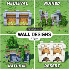 four different types of wall designs in the game, with instructions to build and use them