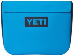 a blue yeti cooler bag with the word yeti on it's side