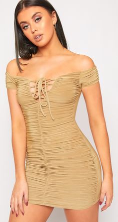 ♥ Avalyn Ruched Slinky Lace Up Bodycon Mini Dress ♥ Corset | Sexy | Off Shoulder | Bardot | Party | Elegant | Spring Mini Dress Corset, Dress Corset, Corset Dress