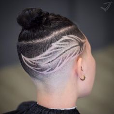 Side Shaved Designs For Women, Leaf Shaved Hair Designs, Side Shave Designs For Women, Back Of Head Shaved Design Women, Designs Shaved Into Womens Hair, Under Cut