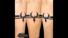 three tattoos on the legs of two women, one with an antelope design