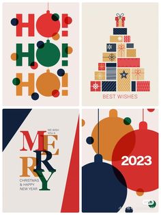 four christmas cards with different designs on them