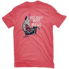 Holiday themed ladies T-shirt. 140 GSM 60/40 Cotton Polyester Jersey. Front chest graphic with Hot Mess Chicken. Lowe's Women's Pink Knit Short Sleeve T-shirt (3Xl) Polyester | HLPL-12977 SKR 3X Pink Knit, Knit Short, Ladies T Shirt, Hot Mess, Lowes Home Improvements, Knit Shorts, Lady In Red, Pink Ladies, Top Shirt