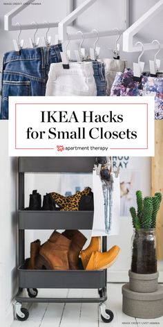 the ikea hacks for small closets are on display in front of a white wall