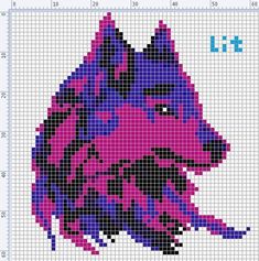 a cross stitch pattern of a pink and purple dog