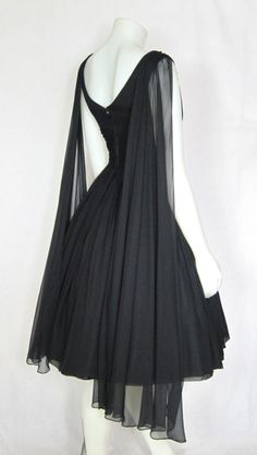 Vintage Cocktail Party, Chiffon Party Dress, Designer Evening Dresses, Vestidos Vintage, Bateau Neckline, Vintage Cocktail, 50s Dresses, Cocktail Party Dress, Black Vintage