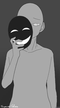 a person with a mask on their face holding a black object in front of his face