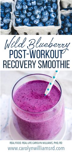 blueberry post - workout recovery smoothie with text overlay that reads wild blueberry post - workout recovery smoothie