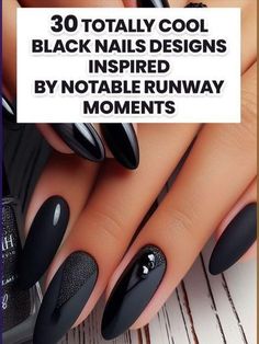 Cool Black Nails, Black Fingernails, Dark Grey Nails, Black Ombre Nails, Runway Moments, Polka Dot Nail Designs, Black Gold Nails, Black Manicure, Matte Black Nails