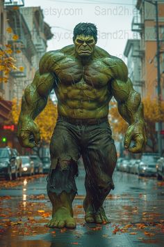 the incredible hulk is walking in the rain