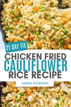 chicken fried cauliflower rice recipe in a cast iron skillet