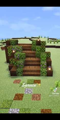 Minecraft Steps Ideas, Minecraft Building Ideas Paths, Outdoor Staircase Minecraft, Cottagecore Minecraft Mine Entrance, Cute Minecraft Stairs Outside, Exterior Design Minecraft, Front Yard Minecraft, Minecraft Stair Ideas Outside