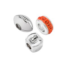 Set Details: Includes: 3 beads Crystal bead width: .19 in. Logo bead width: .31 in. Football bead width: .38 in. Metal: rhodium-plated sterling silver Model no. UFL3BDFOOT-SS Crystal Details: Cut: round Color: orange Setting: pave design Size: One Size. Gender: female. Age Group: adult. Crystal Bead Jewelry, Silver Necklaces Women, Black Onyx Necklace, Beading Jewelry, Beads Jewellery, Onyx Necklace, Silver Jewels, Jewelry Crystal, Bead Set