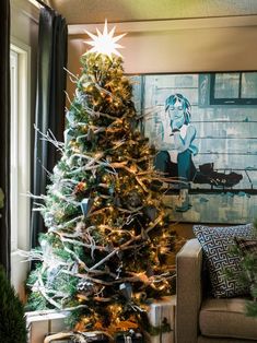 a decorated christmas tree in a living room