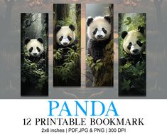 panda printable bookmarks are displayed in front of an image of two pandas