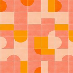 an orange and pink tile pattern with circles on the bottom, in shades of yellow