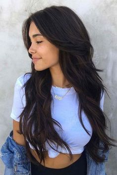 Tuns Bob Lung, Layered Hairstyles, Long Layered Haircuts, Long Dark Hair, Makijaż Smokey Eye, Beautiful Hairstyles, Shag Haircut, Long Black Hair, Long Layered Hair