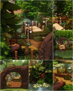 several different images of an outdoor area in the woods