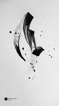 black and white drawing of an abstract object with ink splatters on it's surface